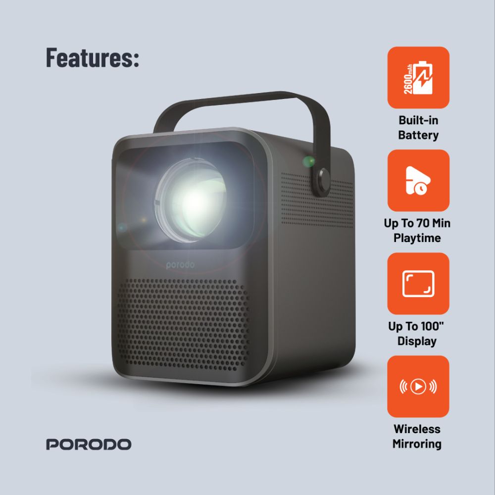 PORODO Full HD Portable Projector 2600mAh