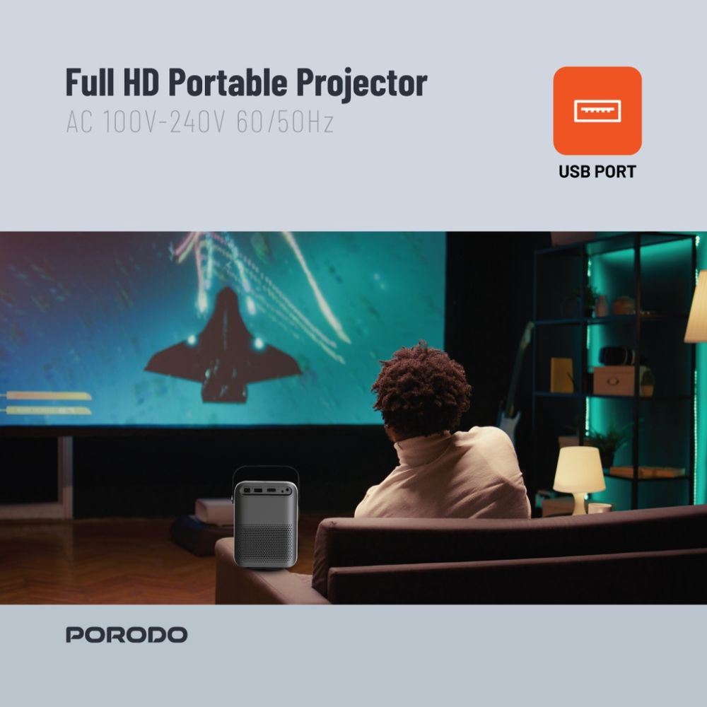 PORODO Full HD Portable Projector 2600mAh