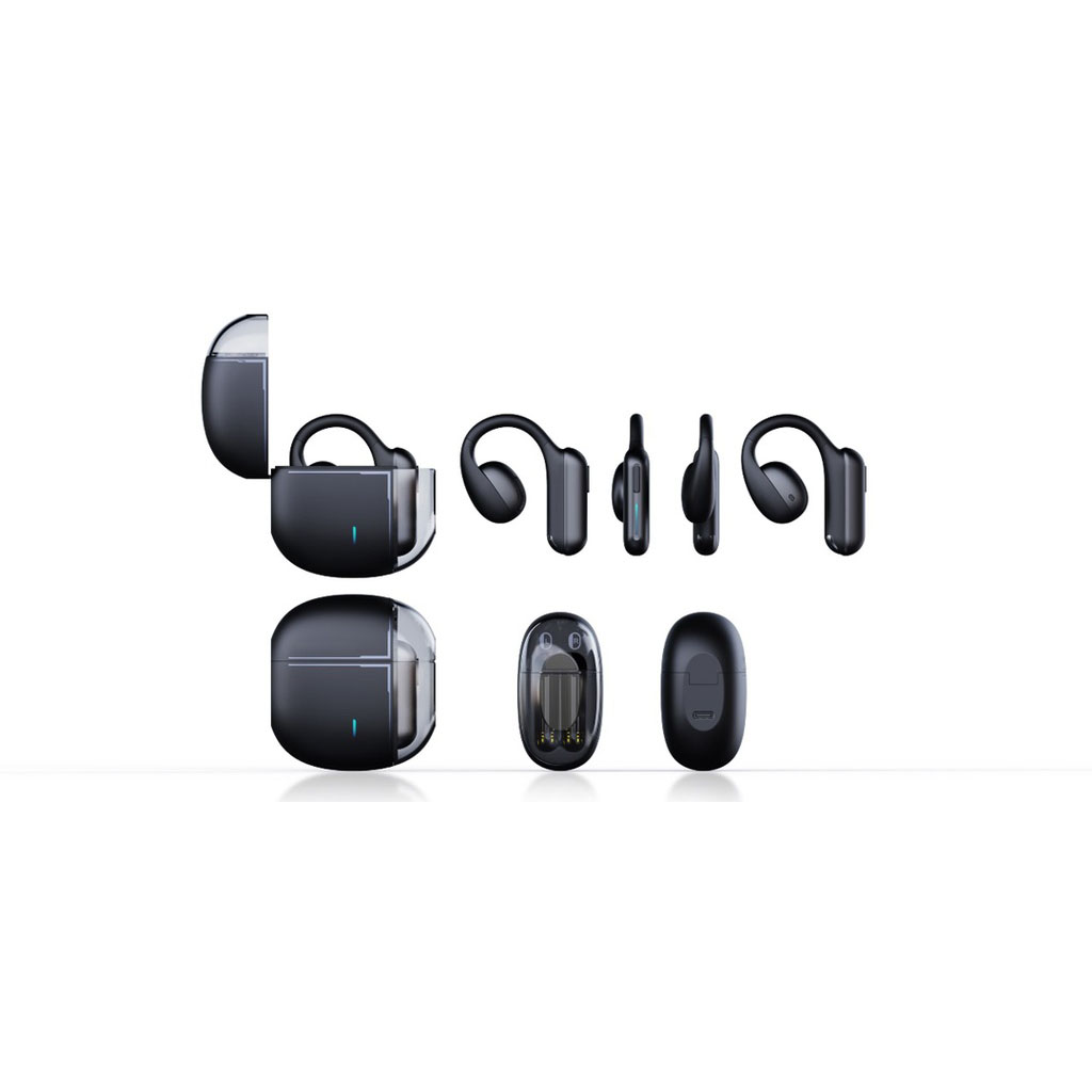 Porodo Soundtec Air Conduction TWS Earbuds with Semi Transparent Case – Black