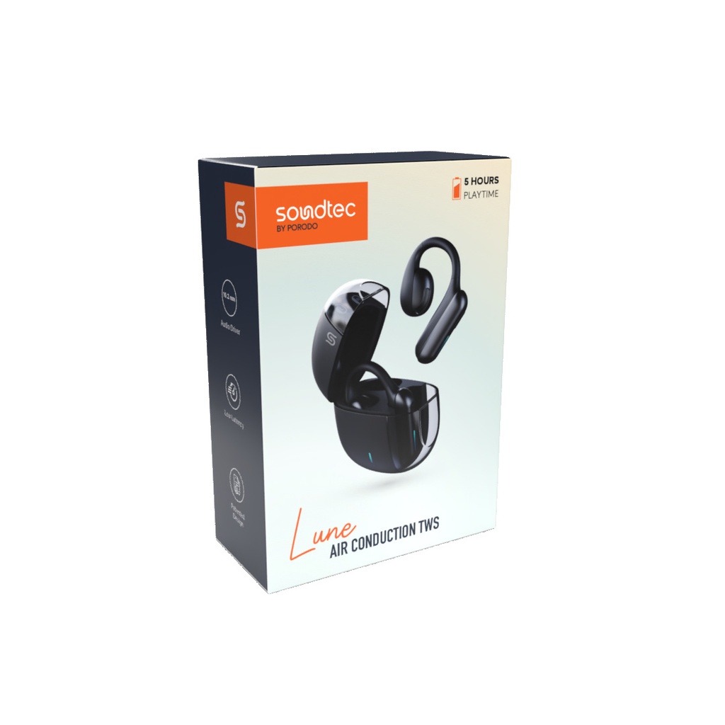 Porodo Soundtec Air Conduction TWS Earbuds with Semi Transparent Case – Black