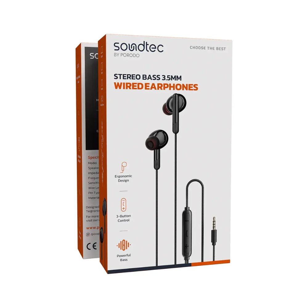 Porodo Soundtec Stereo Bass 3.5mm Wired Earphones