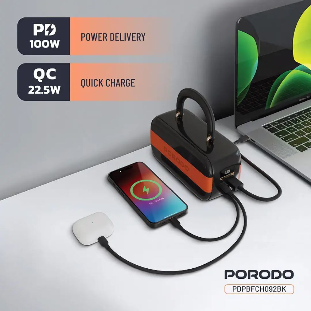 Porodo Sway 60000mAh Power Bank with Built-In LED Lighting – Black