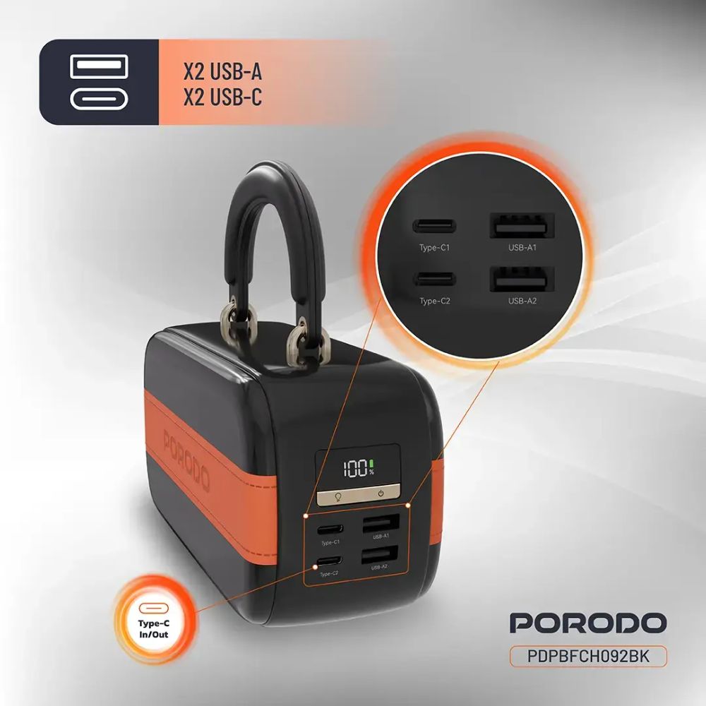 Porodo Sway 60000mAh Power Bank with Built-In LED Lighting – Black