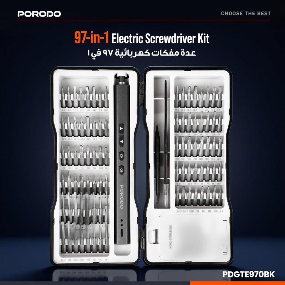 Porodo TechFix 97‑In‑1 Electric Screwdriver Kit – Black