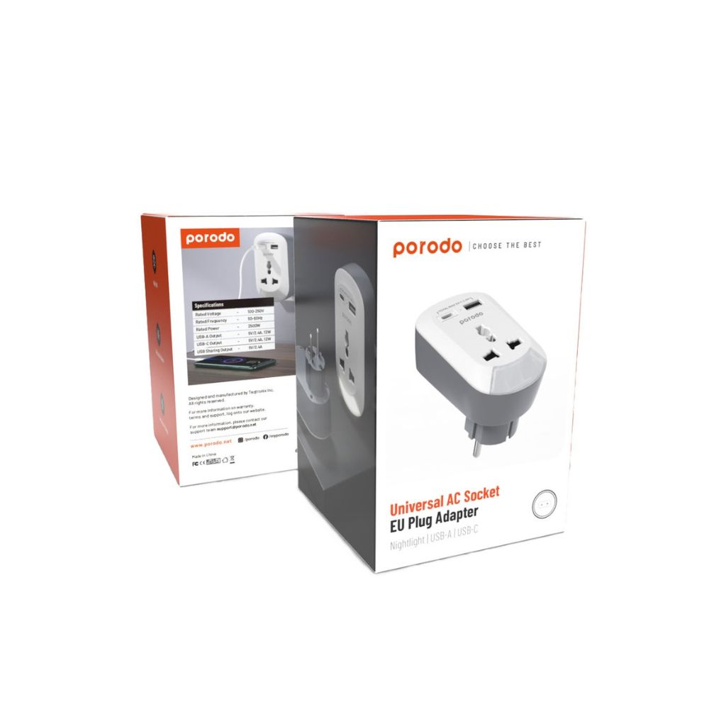 Porodo Universal AC Socket EU Plug Adapter