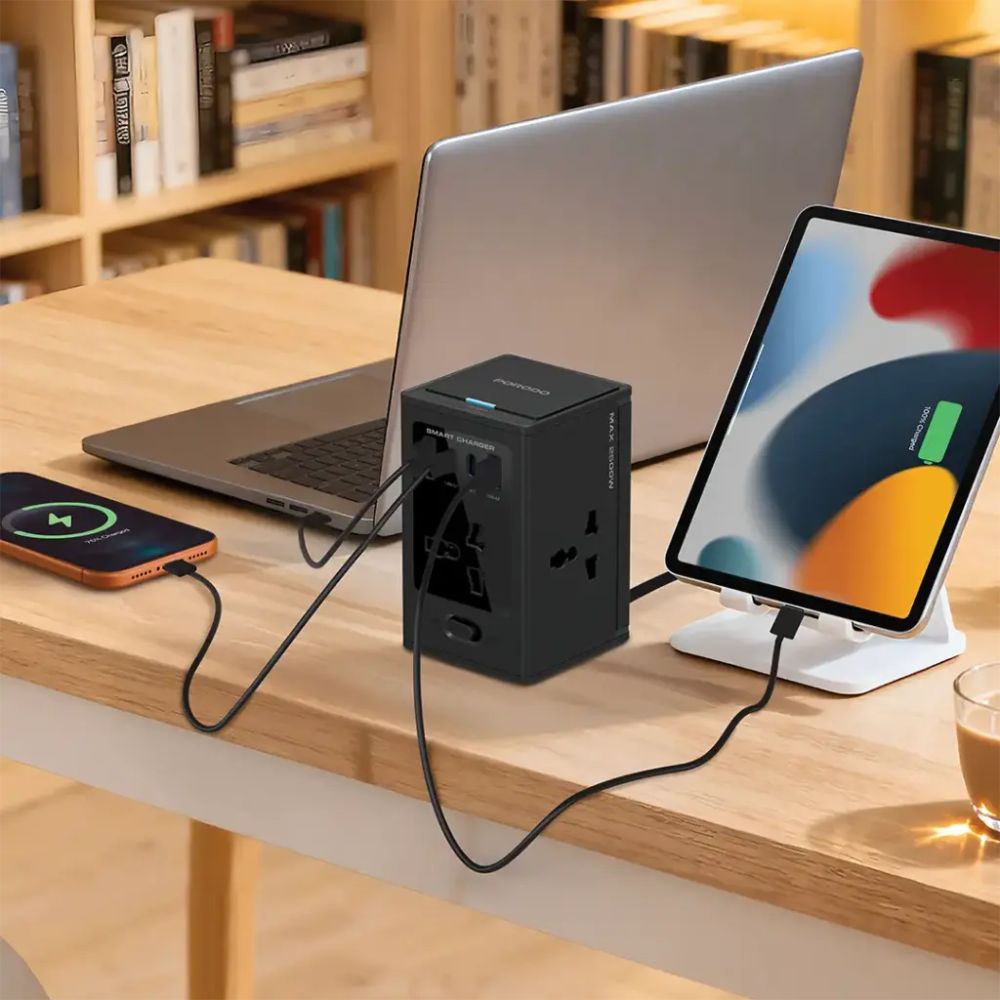 Porodo Universal GaN Multi-Port Cube Adapter – Black