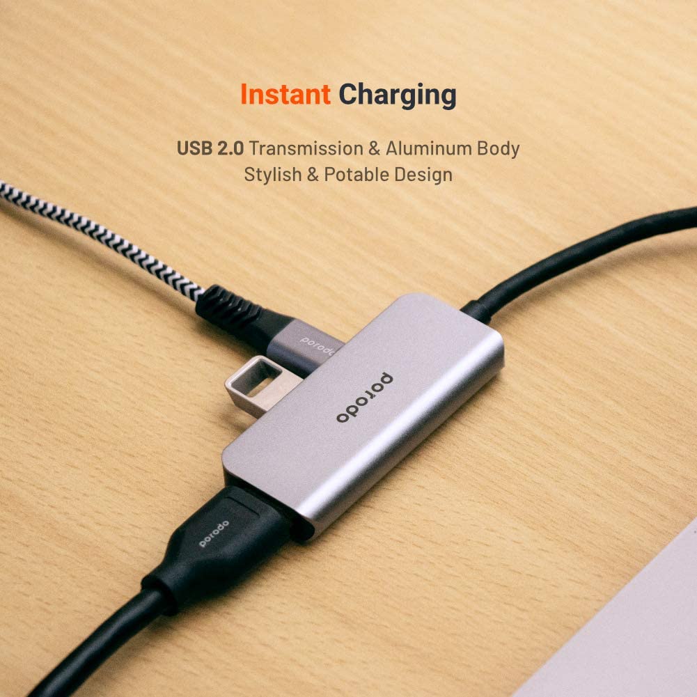 Porodo USB-C HUB, USB C to HDMI 4K Multiport Adapter, 3 in 1 Hub with USB 2.0
