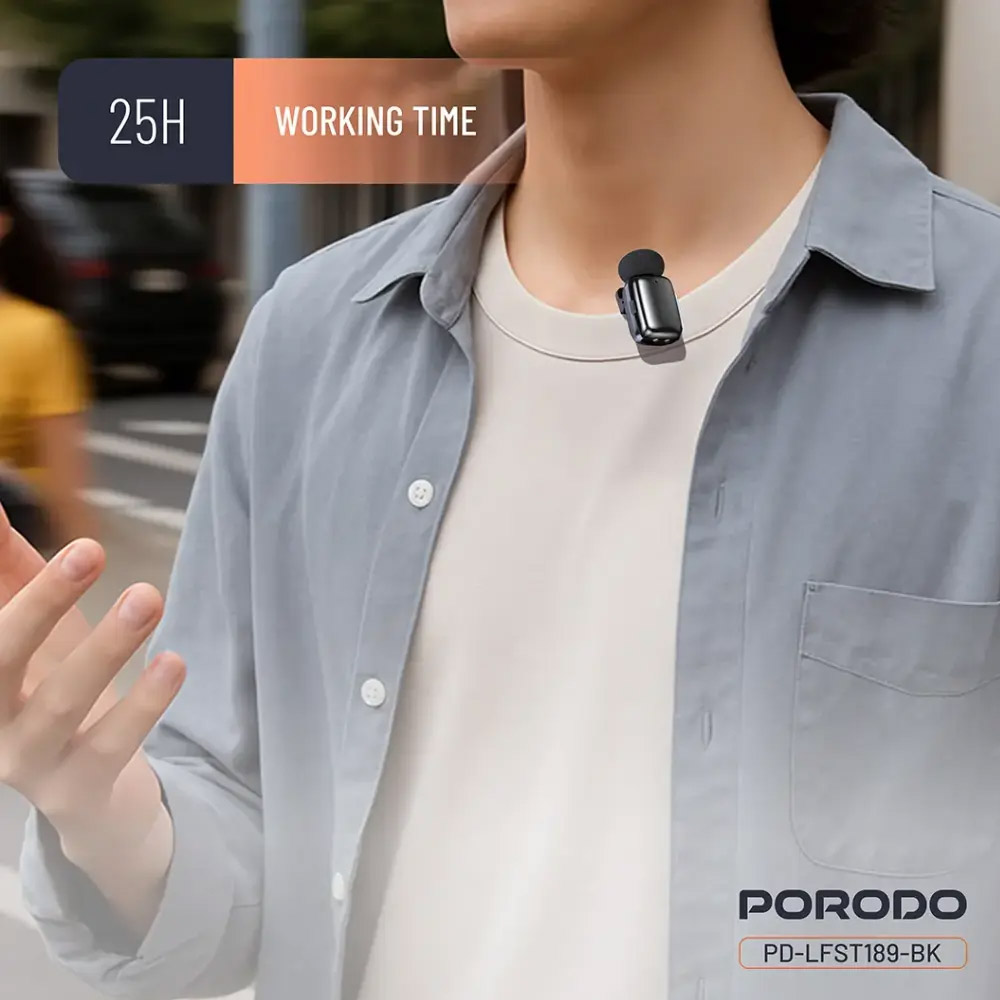 Porodo Wireless Lavalier Microphones Lightning – Black