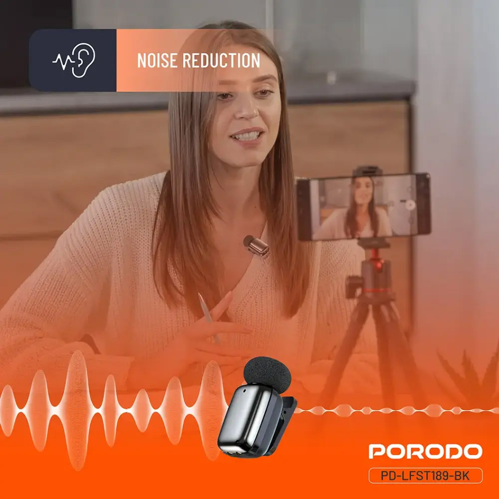 Porodo Wireless Lavalier Microphones Lightning – Black