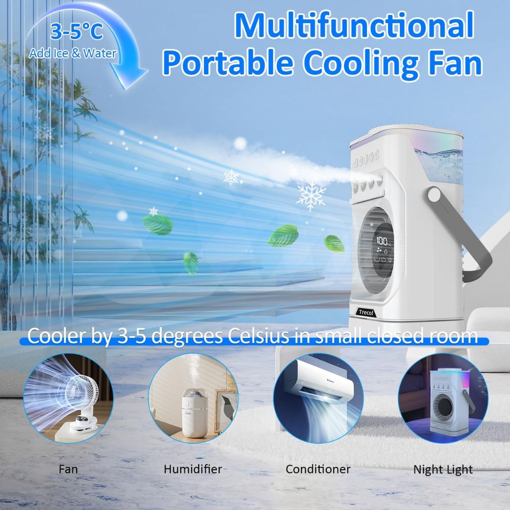 Portable Air Conditioner Fan, 10000 mAh Rechargeable Desk Fan