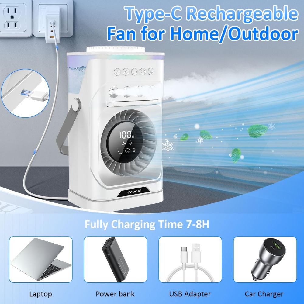 Portable Air Conditioner Fan, 10000 mAh Rechargeable Desk Fan