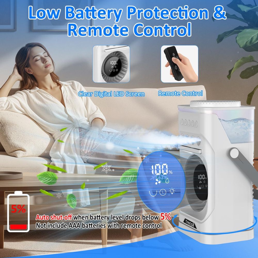 Portable Air Conditioner Fan, 10000 mAh Rechargeable Desk Fan
