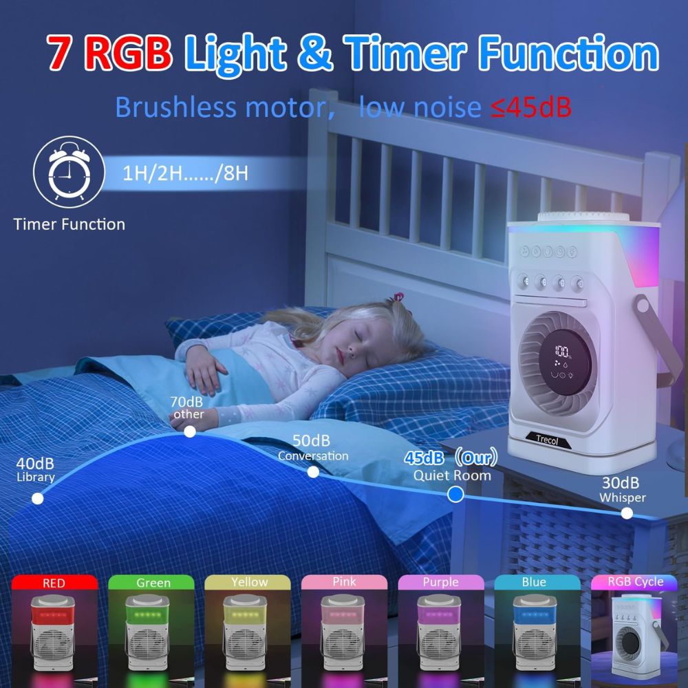 Portable Air Conditioner Fan, 10000 mAh Rechargeable Desk Fan