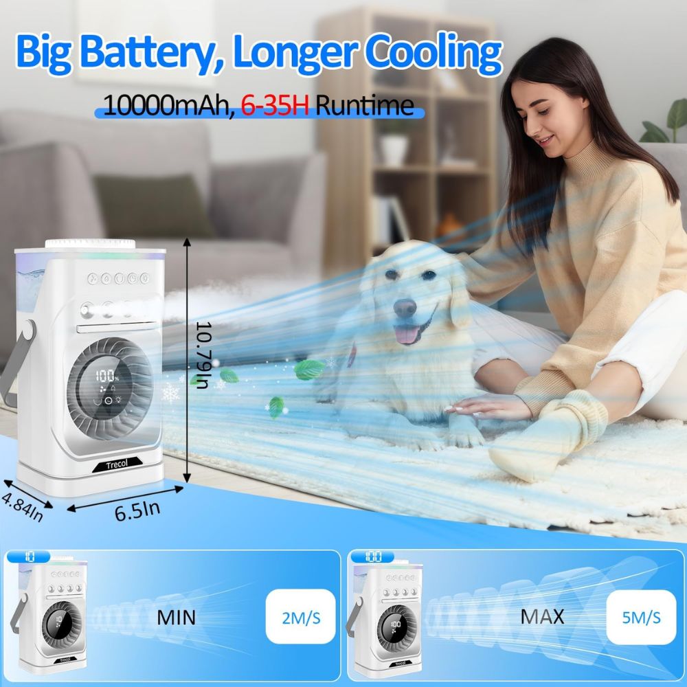 Portable Air Conditioner Fan, 10000 mAh Rechargeable Desk Fan