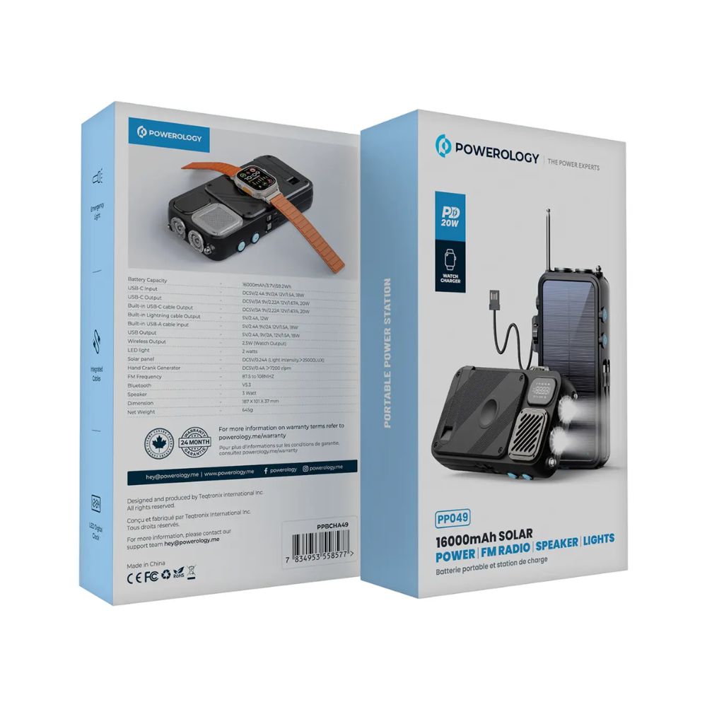 Powerology 16000mAh Solar Power Bank