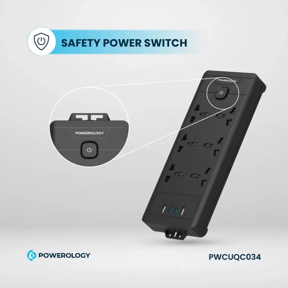 Powerology 6AC 2500W Power Strip – Black