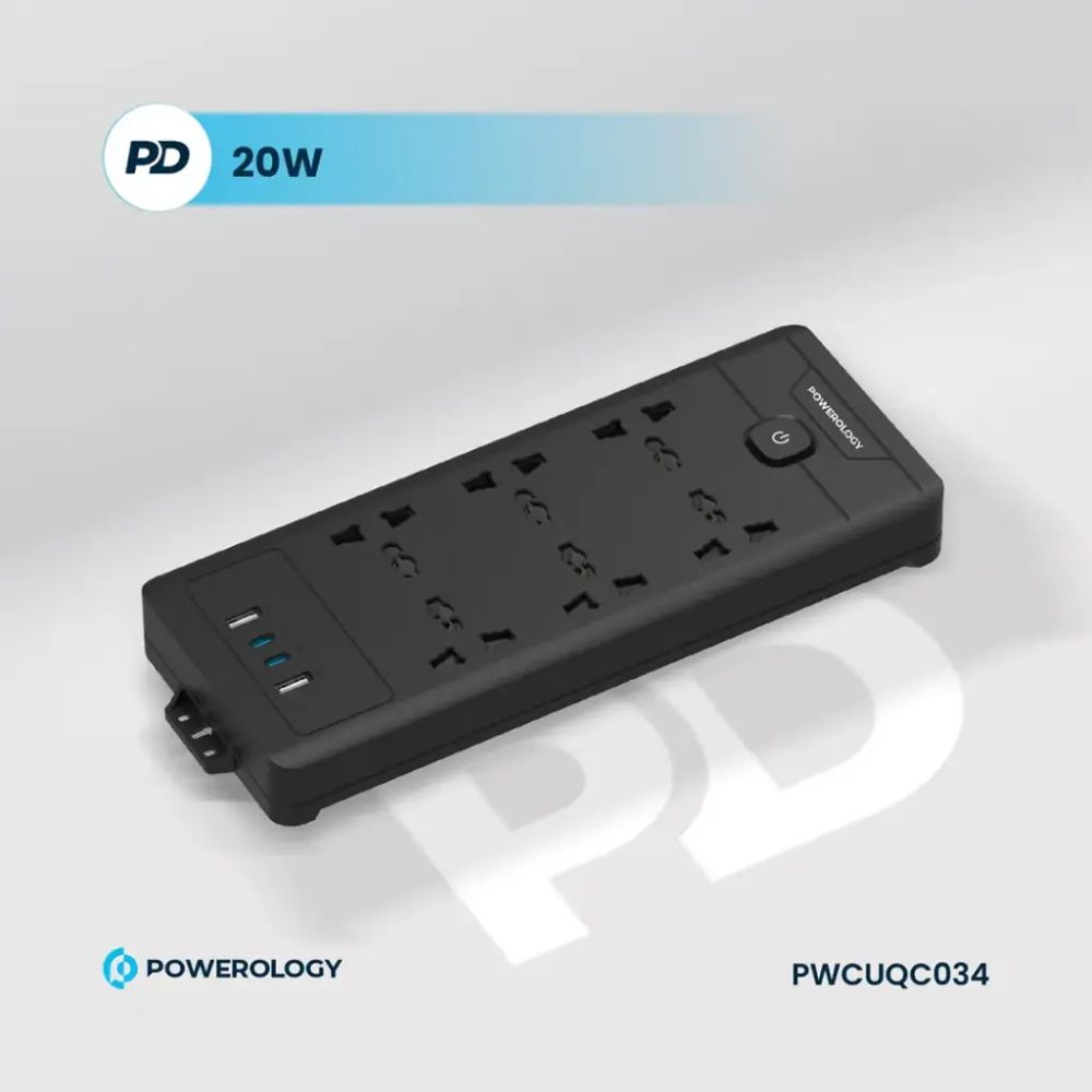 Powerology 6AC 2500W Power Strip – Black