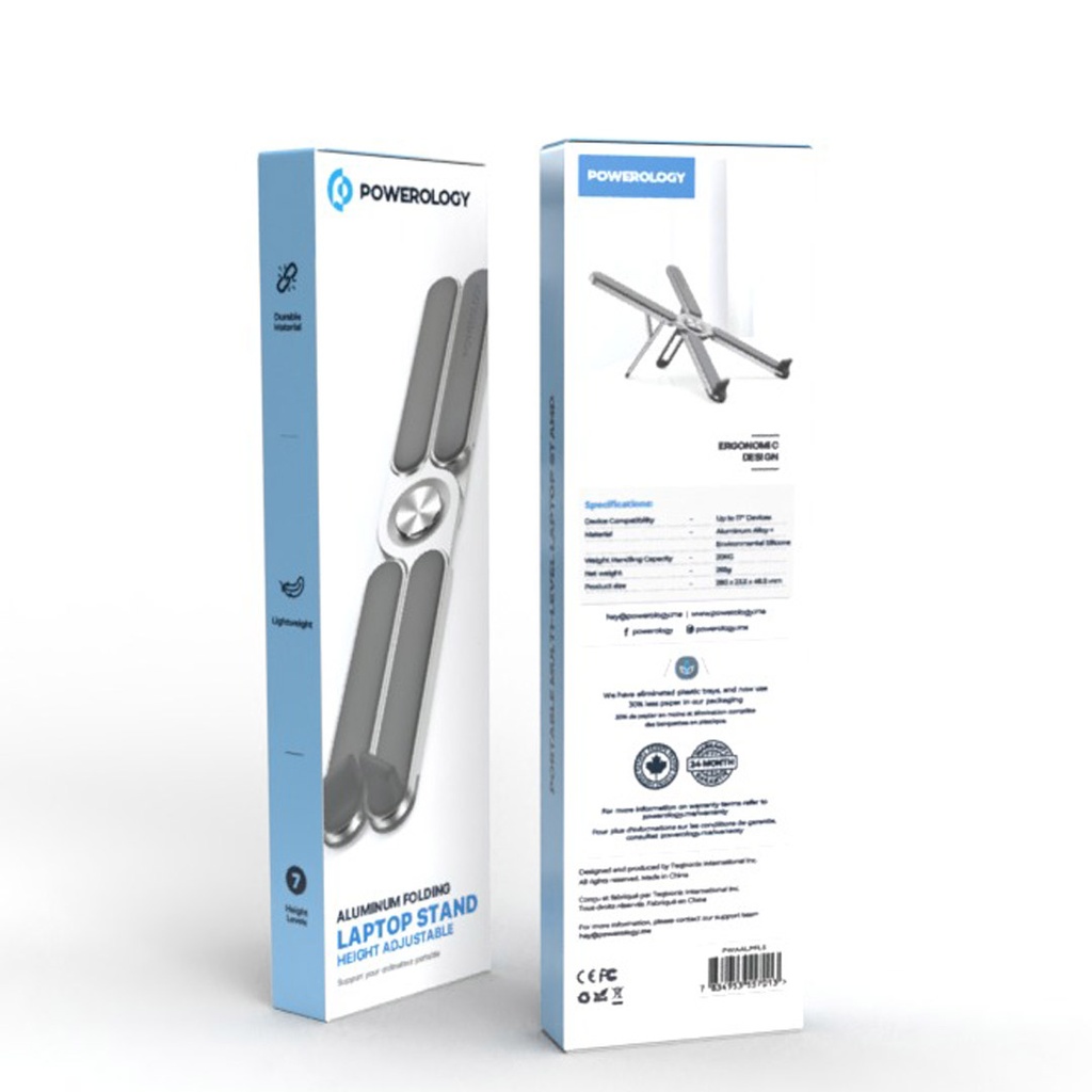Powerology Adjustable Aluminium Alloy Portable and Foldable Laptop Stand – Silver