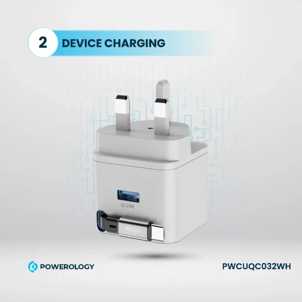 Powerology Single Output Retractable GaN Charger
