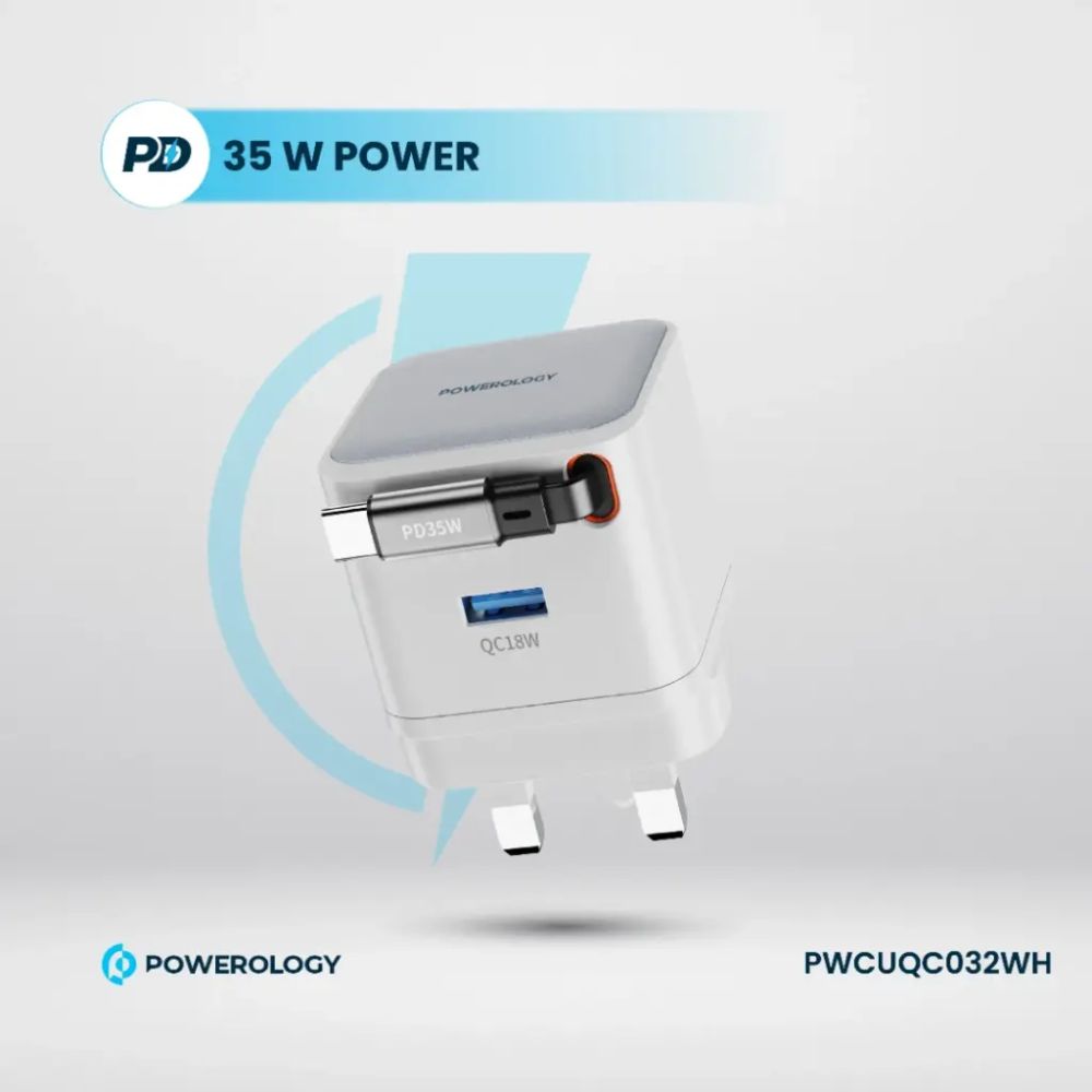 Powerology Single Output Retractable GaN Charger