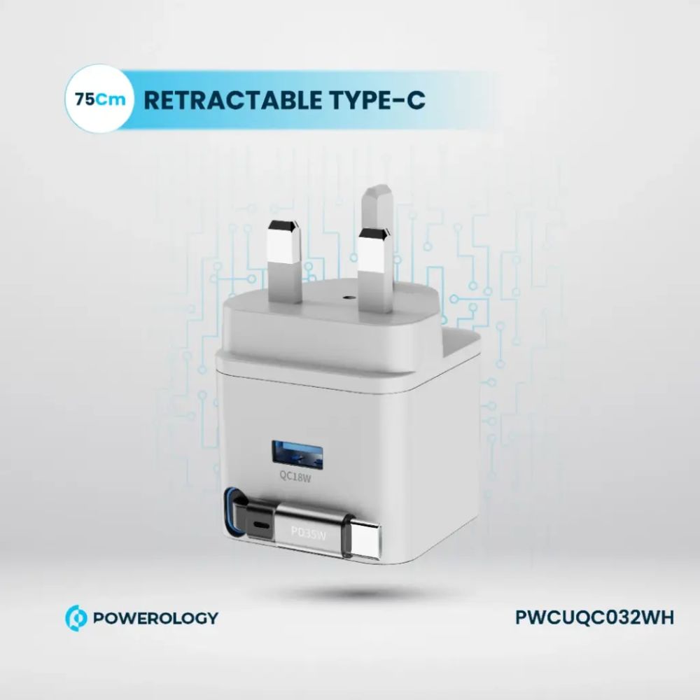 Powerology Single Output Retractable GaN Charger