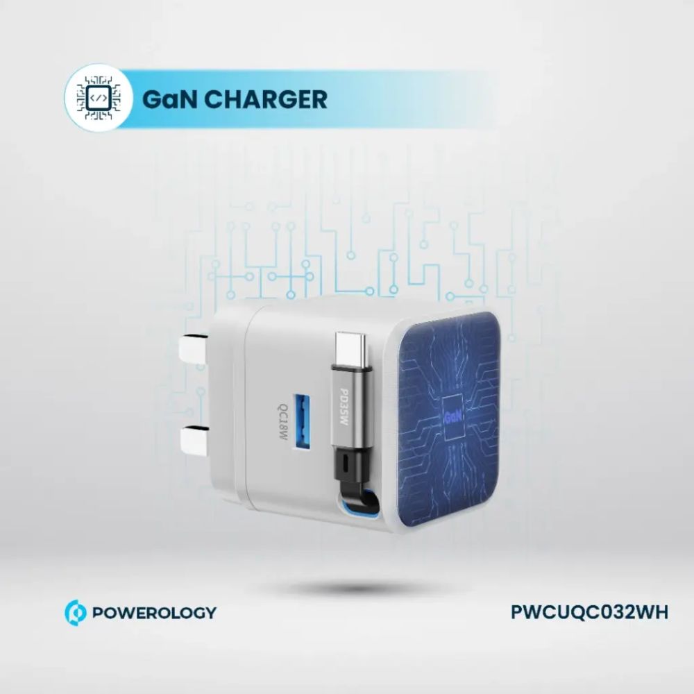 Powerology Single Output Retractable GaN Charger