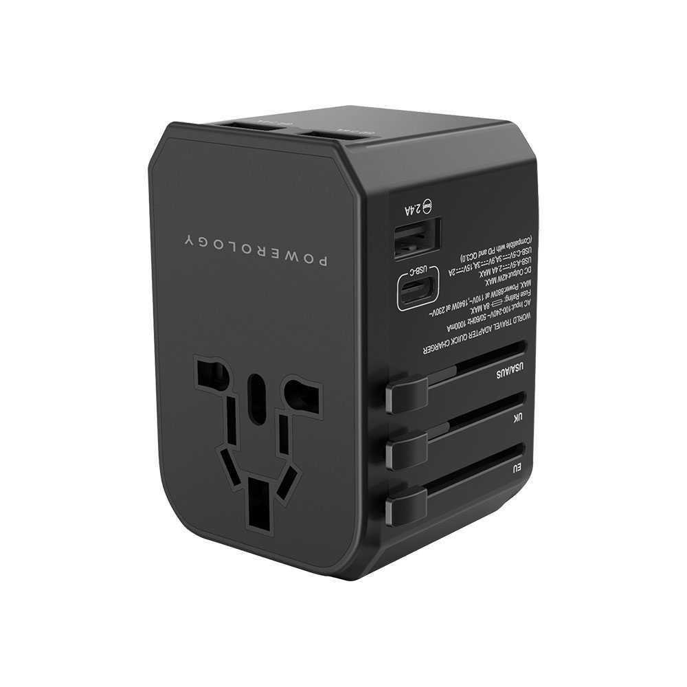 Powerology Universal Travel Adapter 2.4A + PD 45W – Black