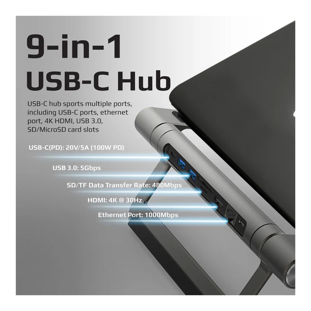 Promate 9-in-1 Multiport USB-C Hub with Laptop Stand Ultimate Stand