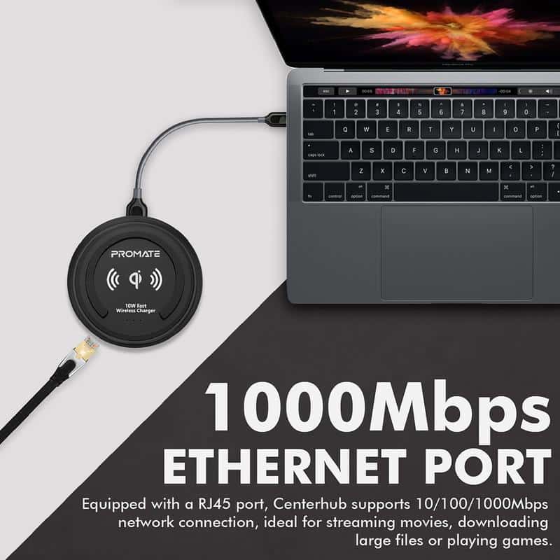 Promate Centerhub All-in-One USB-C™ Hub with 100W