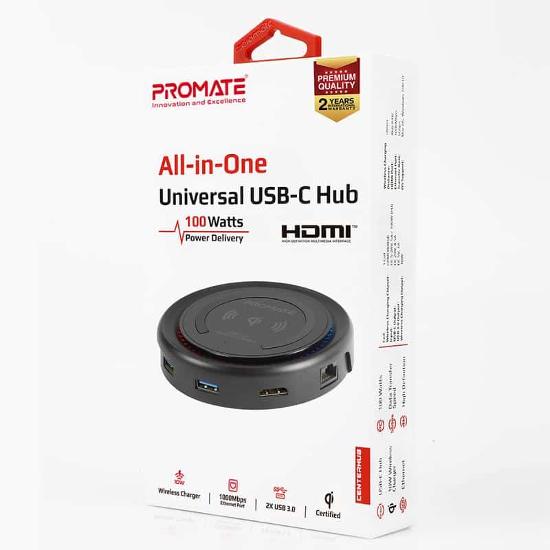 Promate Centerhub All-in-One USB-C™ Hub with 100W