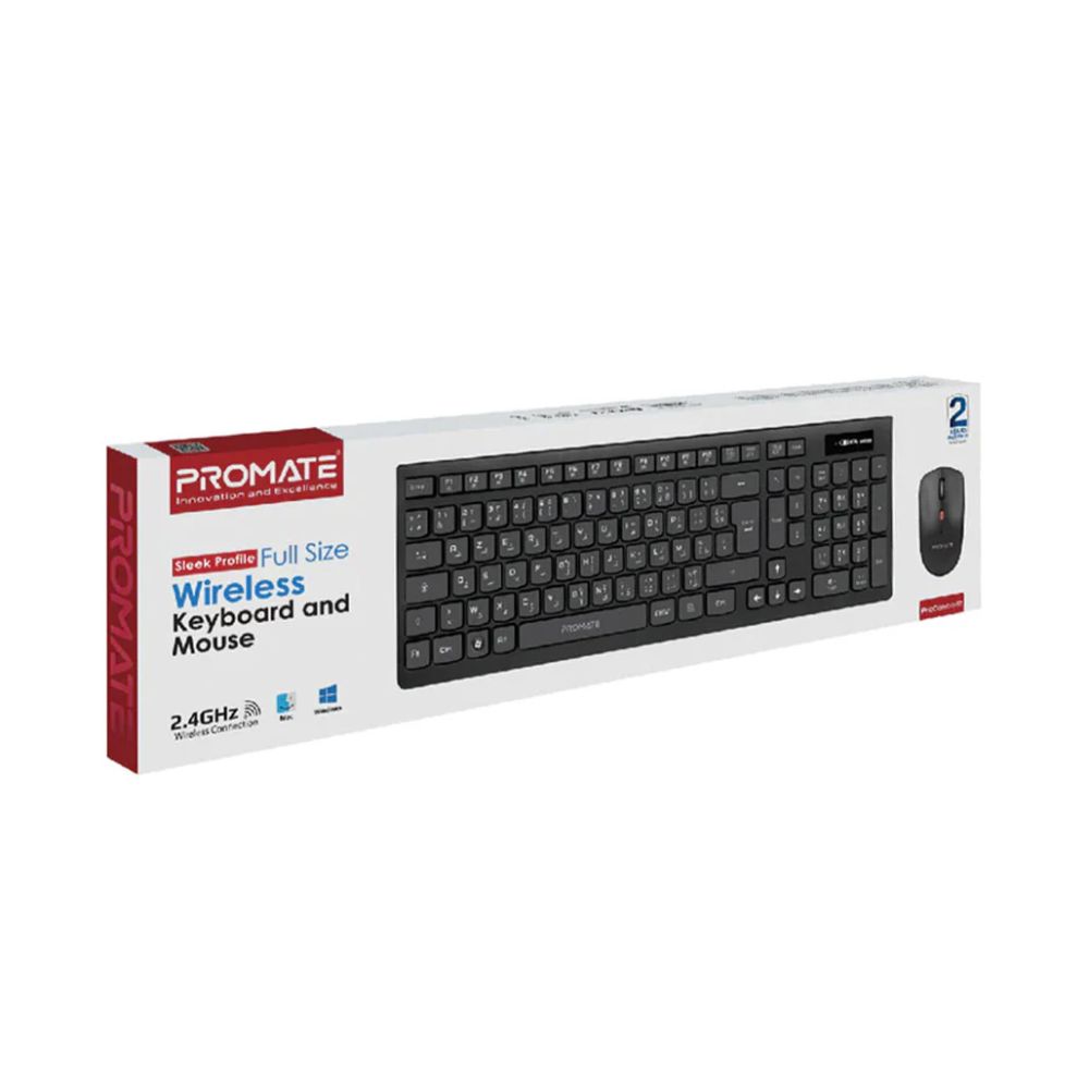 Promate Sleek ProCombo-12 – Profile Full Size Wireless Keyboard and Mouse – EN &amp; AR