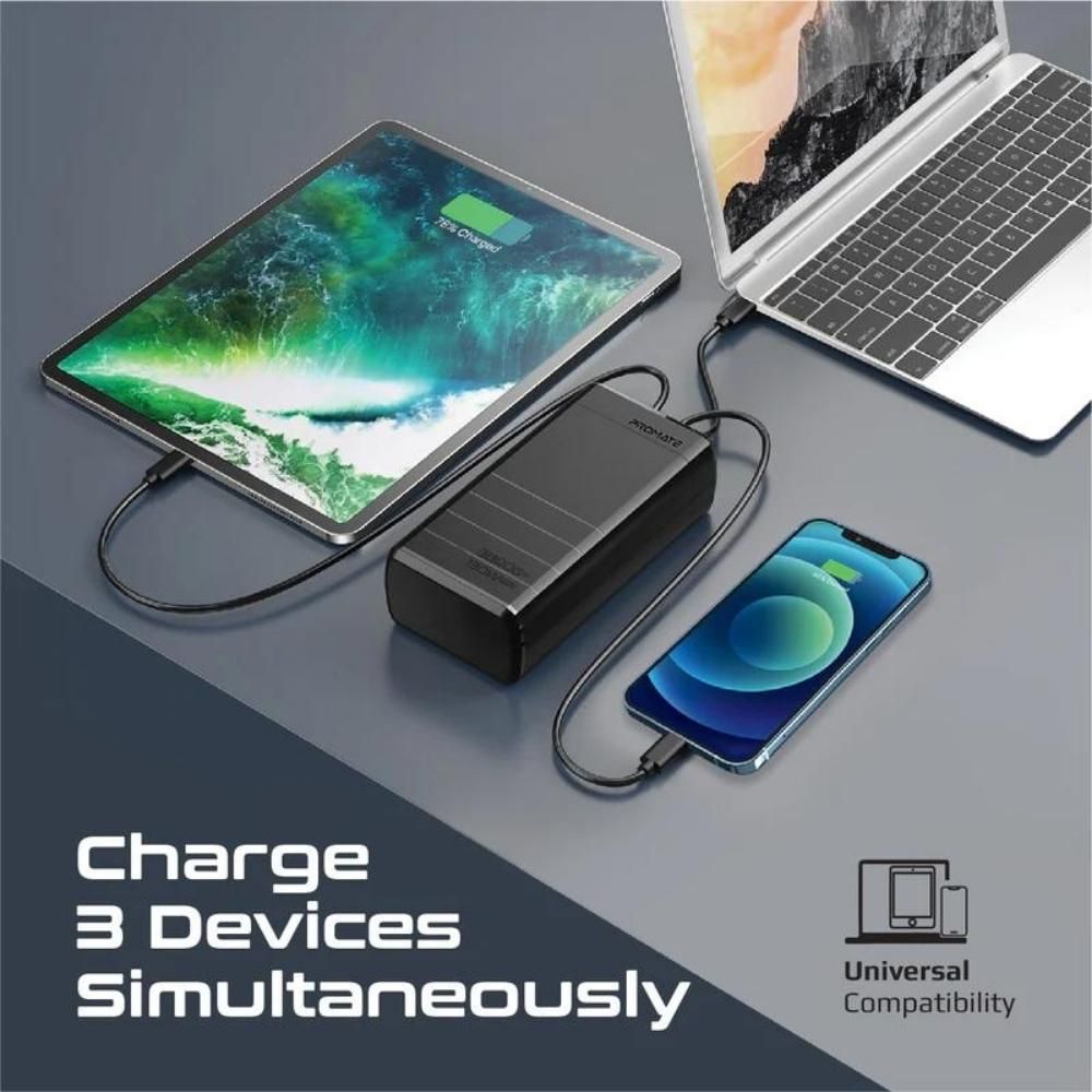 Promate PowerBank 38000mAh/130W Quick Charging Power Bank