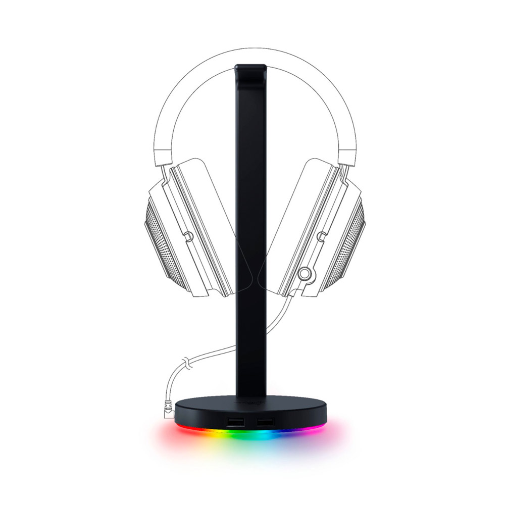 Razer-Base Station V2 Chroma USB Hub Headset Stand with USB 3.1 Hub and 7.1 Surround Sound powered by Chroma™ RGB – Black