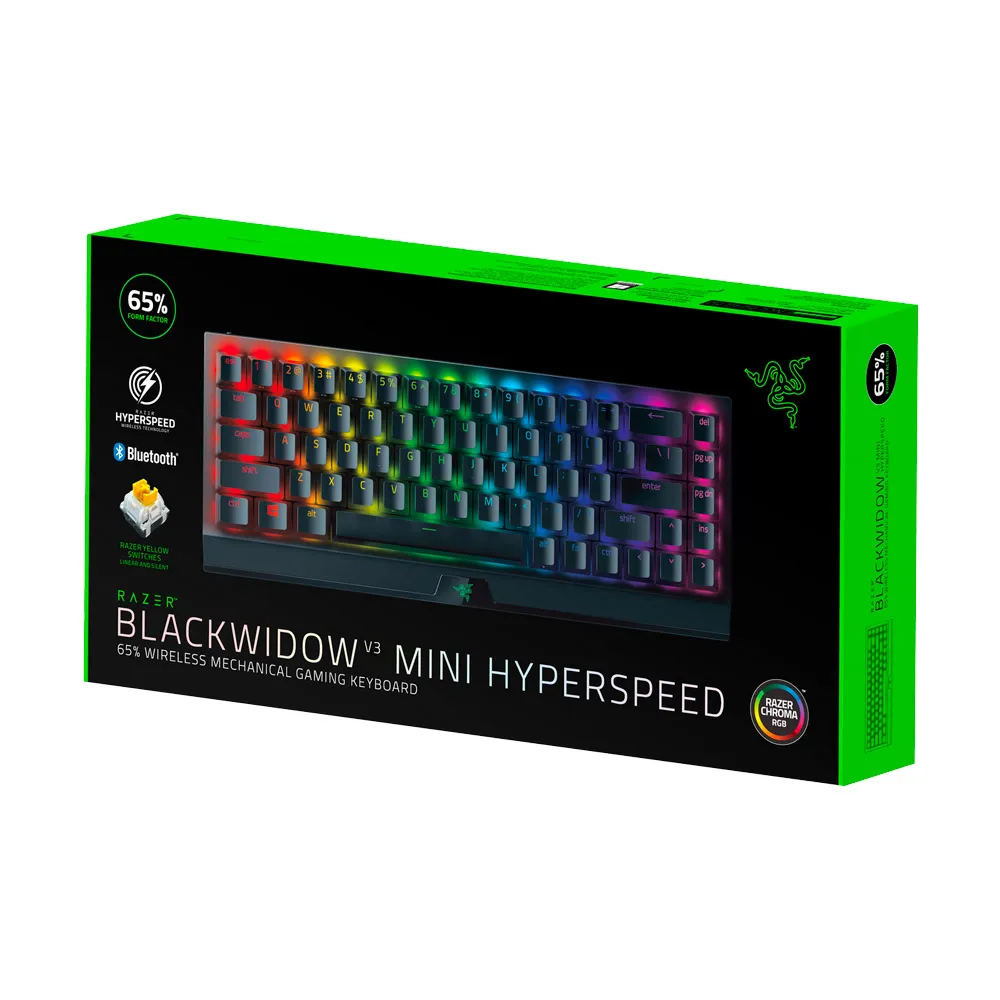 Razer-BlackWidow V3 Mini Hyperspeed Phantom Edition 65% Wireless Mechanical Yellow Linear Switch Gaming Keyboard – Black