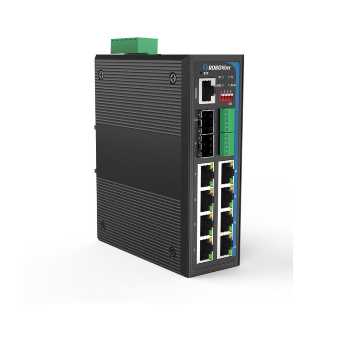 RoboFiber Industrial Gigabit Fiber POE Switch 8x RJ45 + 2x SFP ports