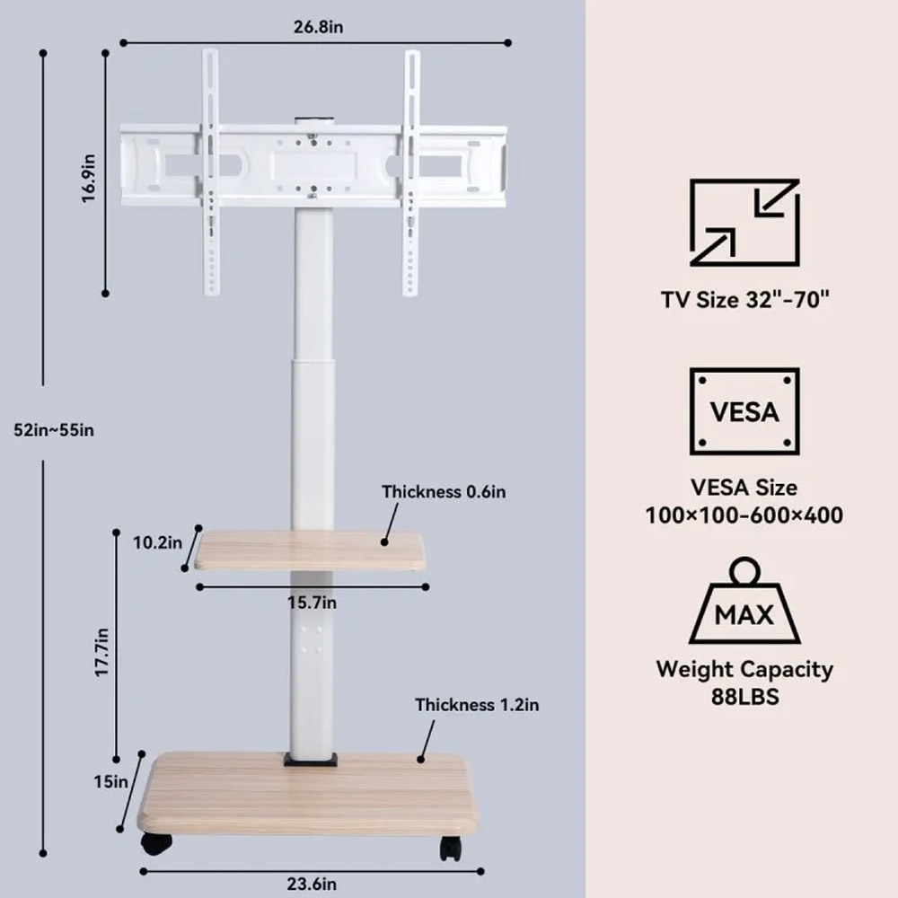 Rolling TV Stand – Floor TV Stand G2W (32-70 Inch)