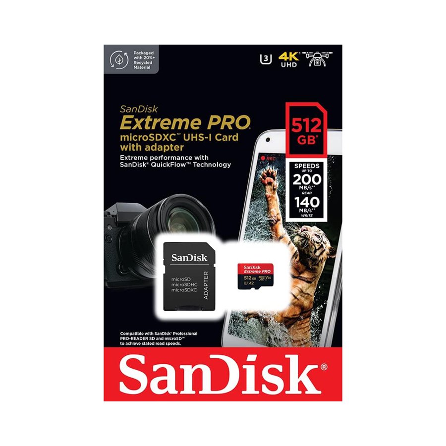SanDisk 512GB Extreme Pro microSD UHS-I Card with Adapter