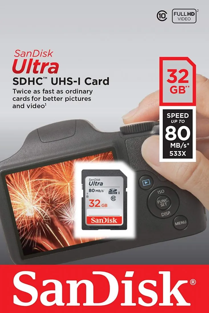 SanDisk Ultra 32GB Class 10 SDHC UHS-I Memory Card up to 80MB/s