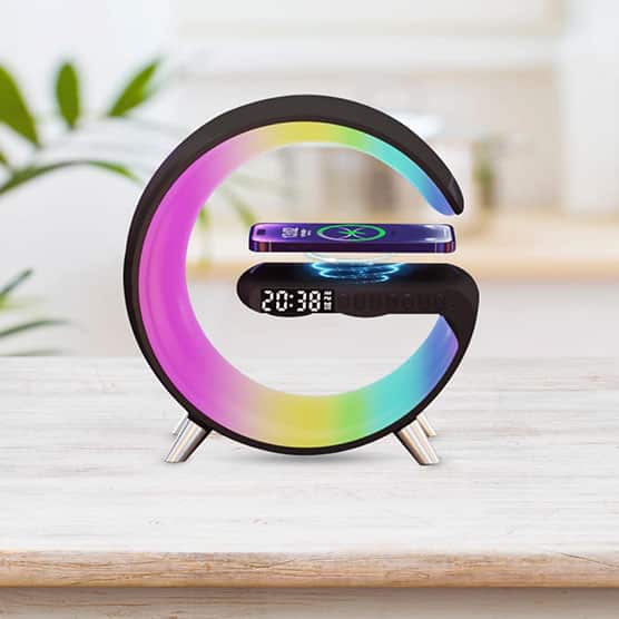 Smart Light, Speaker, Alarm Clock, Wireless Charging Light Weight (Black)