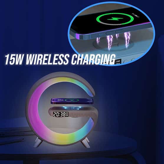 Smart Light, Speaker, Alarm Clock, Wireless Charging Light Weight (Black)