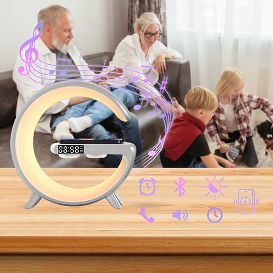 Smart Light, Speaker, Alarm Clock, Wireless Charging Light Weight (Black)