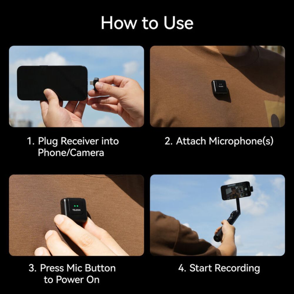 TELESIN 2-Person Wireless Mic System (USB-C &amp; 3.5mm)