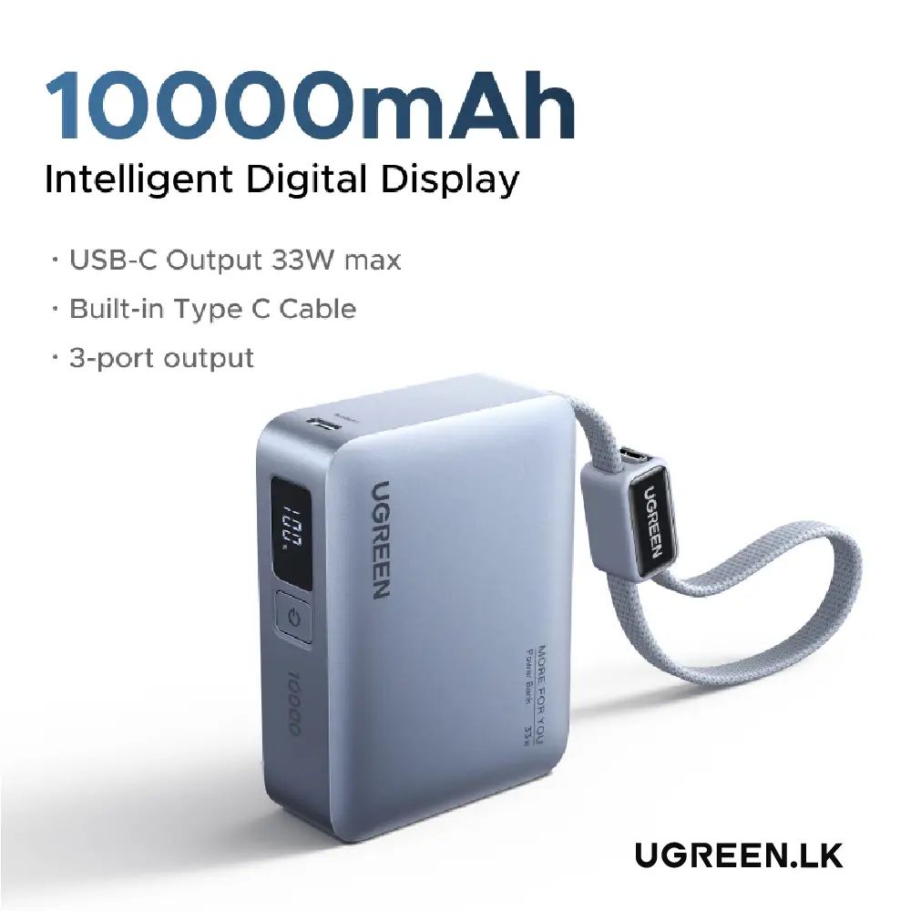 UGREEN 10000mAh 33W Power Bank Integrated Cable