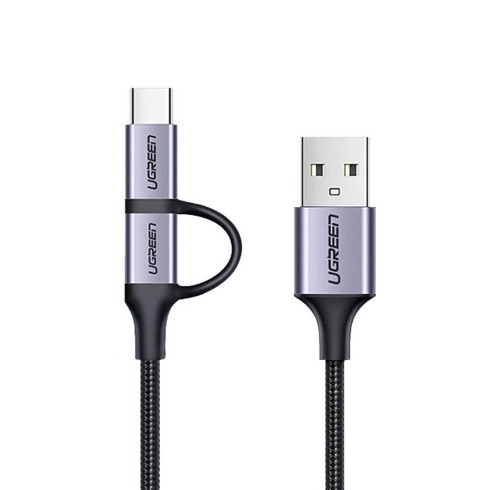 UGREEN 2 IN 1 USB-A to Micro-USB + USB-C Braided Cable Fast Charge
