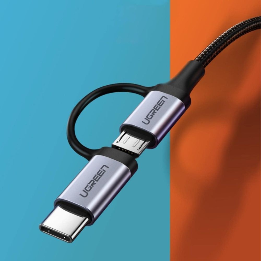 UGREEN 2 IN 1 USB-A to Micro-USB + USB-C Braided Cable Fast Charge
