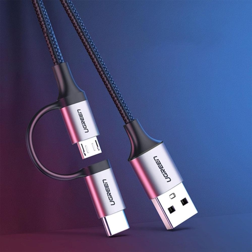 UGREEN 2 IN 1 USB-A to Micro-USB + USB-C Braided Cable Fast Charge