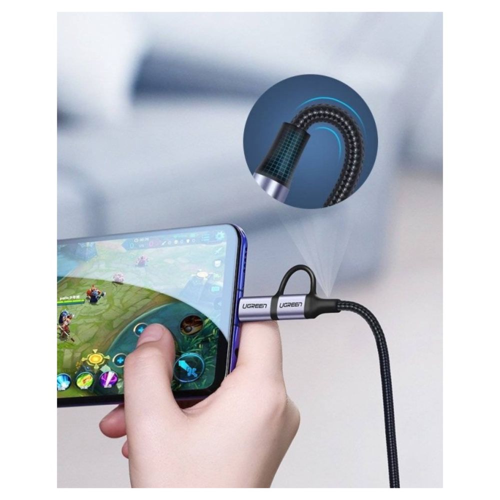 UGREEN 2 IN 1 USB-A to Micro-USB + USB-C Braided Cable Fast Charge