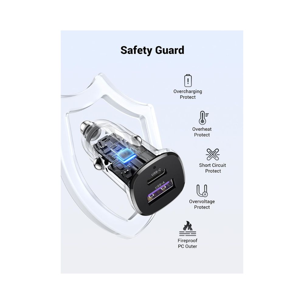 UGREEN 30W Dual Port Fast Car Charger, for Phones, Tablets &amp; Ipads