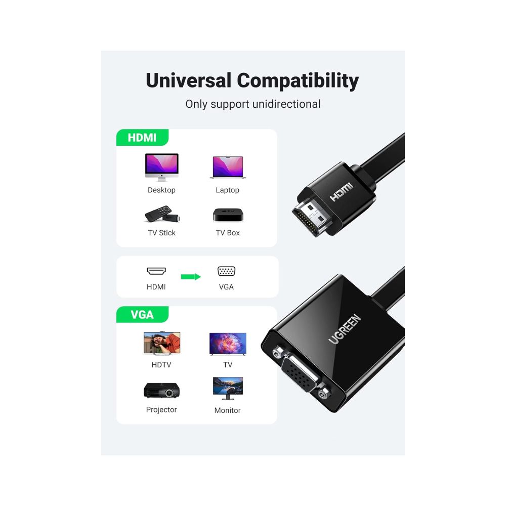UGREEN Active HDMI to VGA Adapter with 3.5mm Audio Jack HDMI Male to VGA Female