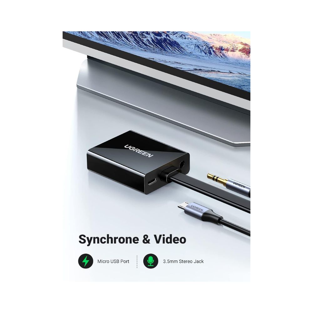UGREEN Active HDMI to VGA Adapter with 3.5mm Audio Jack HDMI Male to VGA Female